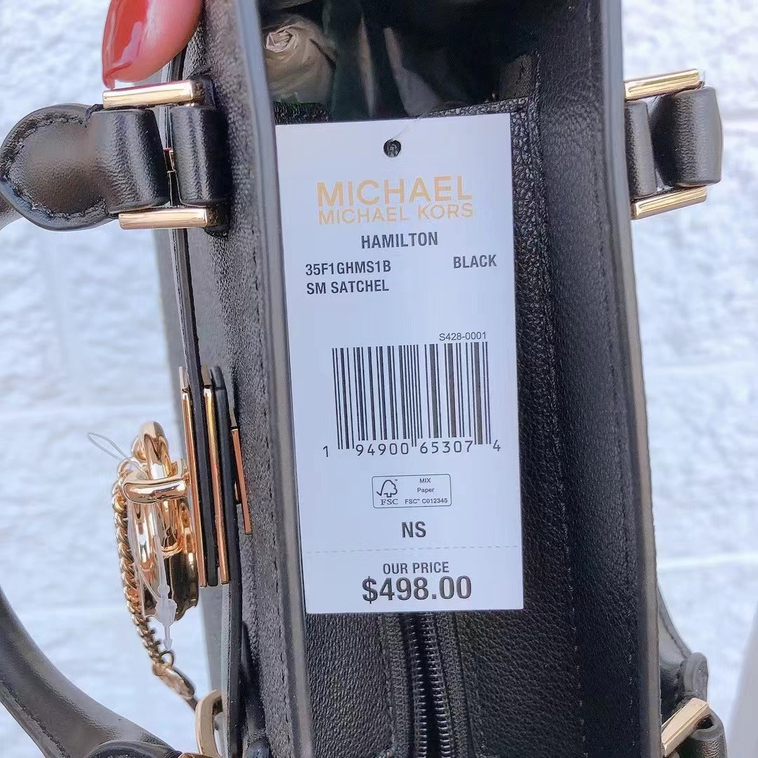MICHAEL KORS 35F1GHMS1B HAMILTON SMALL SATCHEL SHOULDER LEATHER BAG IN BLACK MICHAEL KORS 35F1GHMS1B HAMILTON SMALL SATCHEL SHOULDER LEATHER BAG IN BLACK